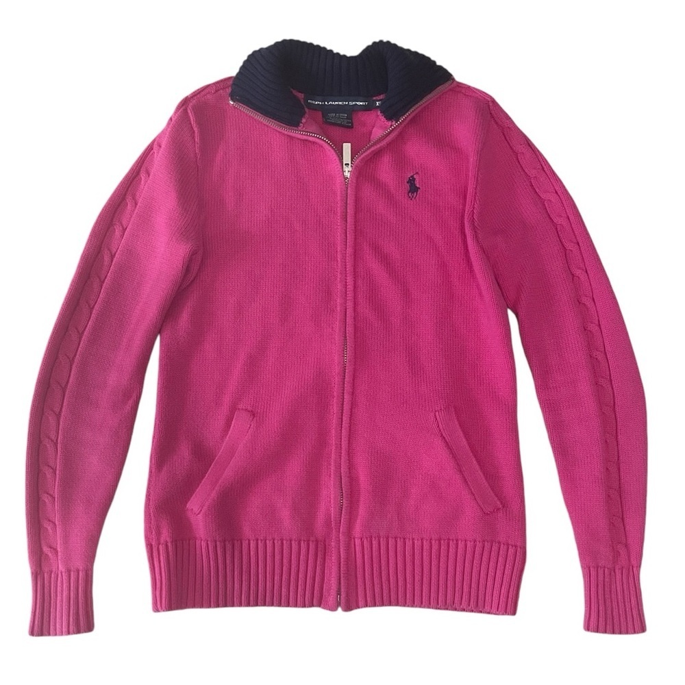Ralph Lauren Pink Zip-Up Cable Sleeve Sweater Cardigan